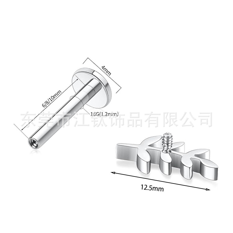 F136 Titanium Leaf Ear Studs Lip Nails G23 Titanium Alloy Body Piercing Jewelry Ear Bone Nails - Image 2