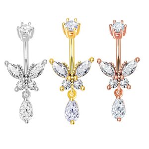 Rose Gold Water Drop Navel Ring Belly Button Ring Geometric Body Piercing Jewelry
