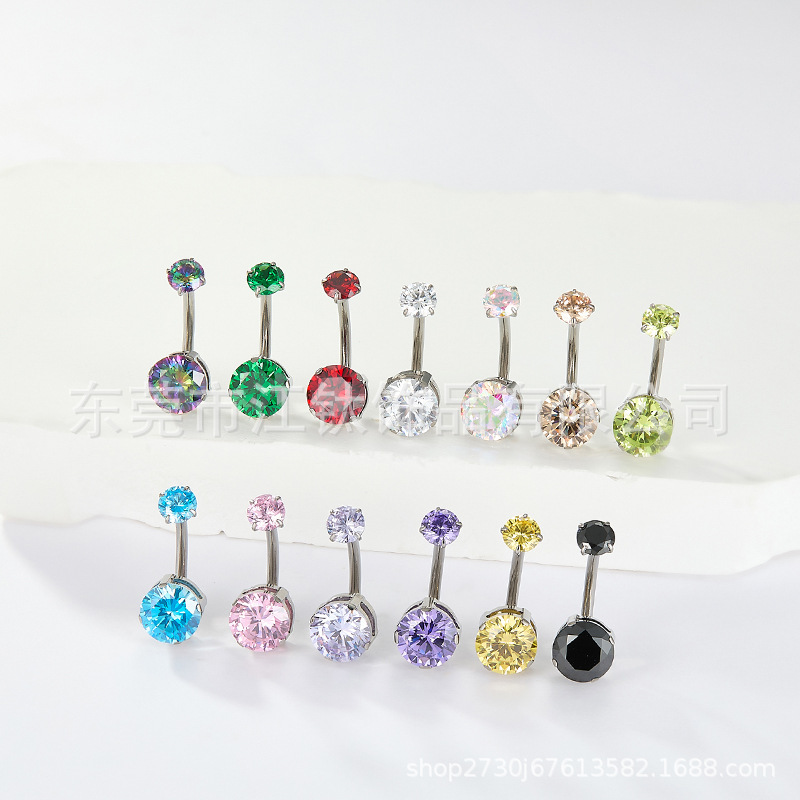 G23 Titanium Curved L-Bar Navel Ring with Zircon Double Head Inlaid G23 Titanium Alloy Body Piercing Jewelry - Image 3