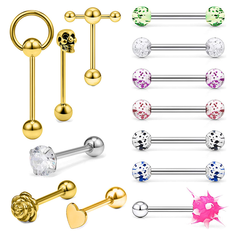 Stainless Steel Black Gold Tongue Ring Tongue Nail Body Piercing Jewelry Set Amazon AliExpress Hot Sale - Image 5