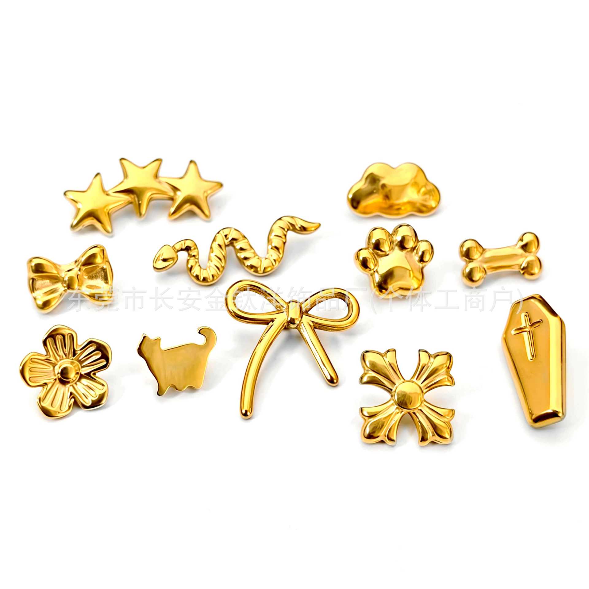 F136 Titanium 18K Gold-Plated Five-Pointed Star Flower Cat Claw Bowknot Ear Stud Ear Bone Stud G23 Titanium Alloy Piercing Jewelry - Image 5