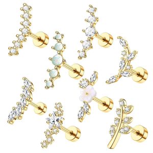 1.2mm Star Stainless Steel Screw Ear Nail Fashion Gold Electroplated Zircon Earring Women Puncture Jewelry