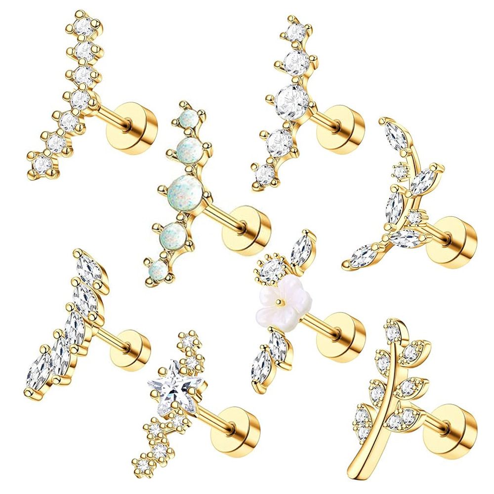 1.2mm Star Stainless Steel Screw Ear Nail Fashion Gold Electroplated Zircon Earring Women Puncture Jewelry - Image 2