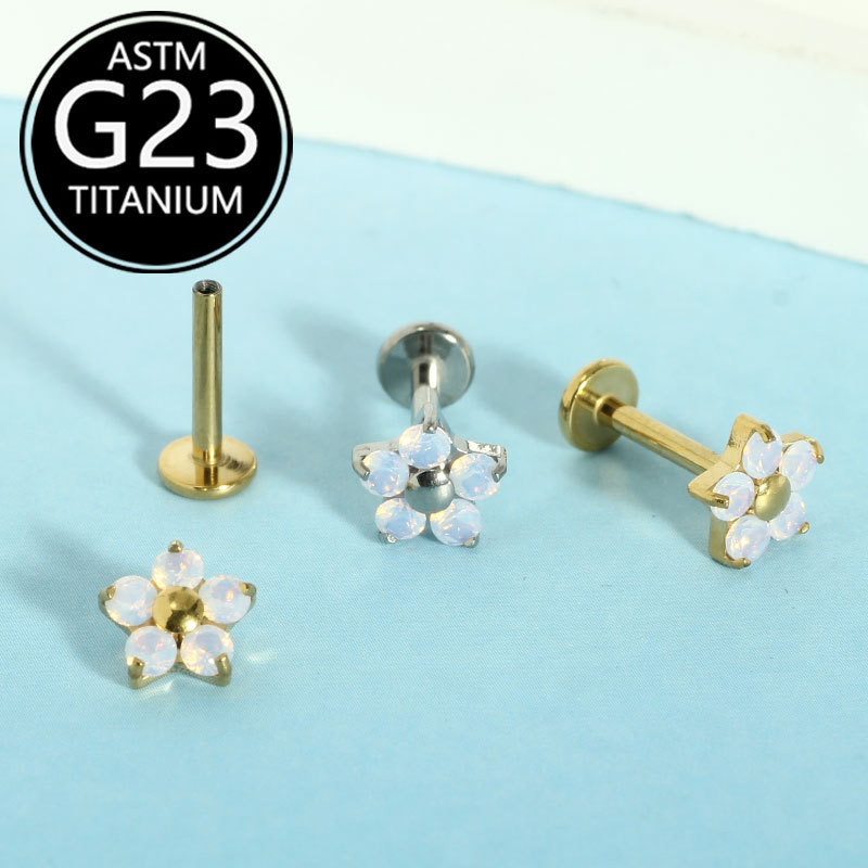 F136 Titanium Internal Thread Flower Opal Lip Labret Stud Piercing Jewelry 6-10mm Replacement Bar Ear Bone - Image 4