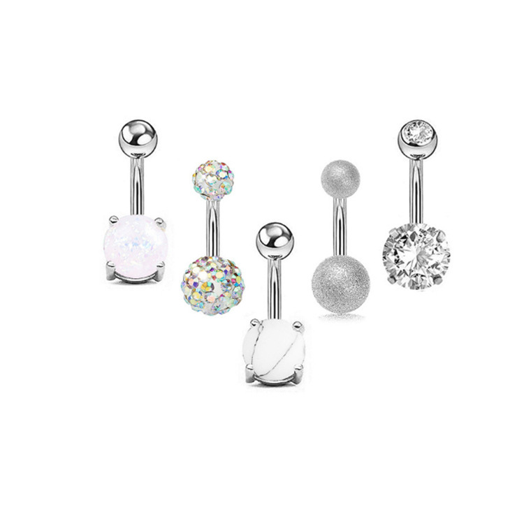 5-Piece Opal Pine Stone Navel Ring Set - Stainless Steel Belly Button Piercing Jewelry for Women - Image 2