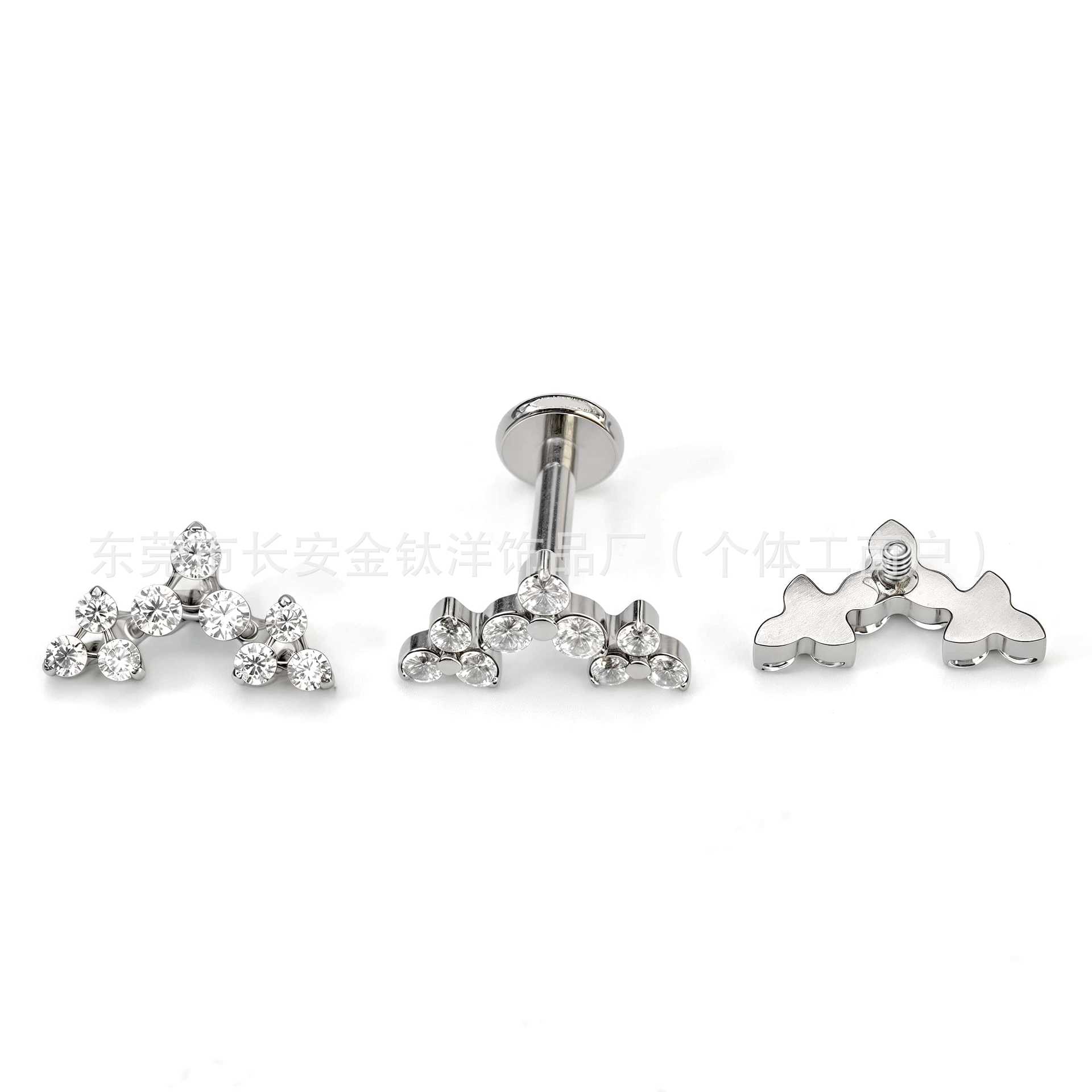 F136 Titanium Three-Row Triangular Flower Zircon Earrings Cochlear Nails - Body Piercing Jewelry - Image 2