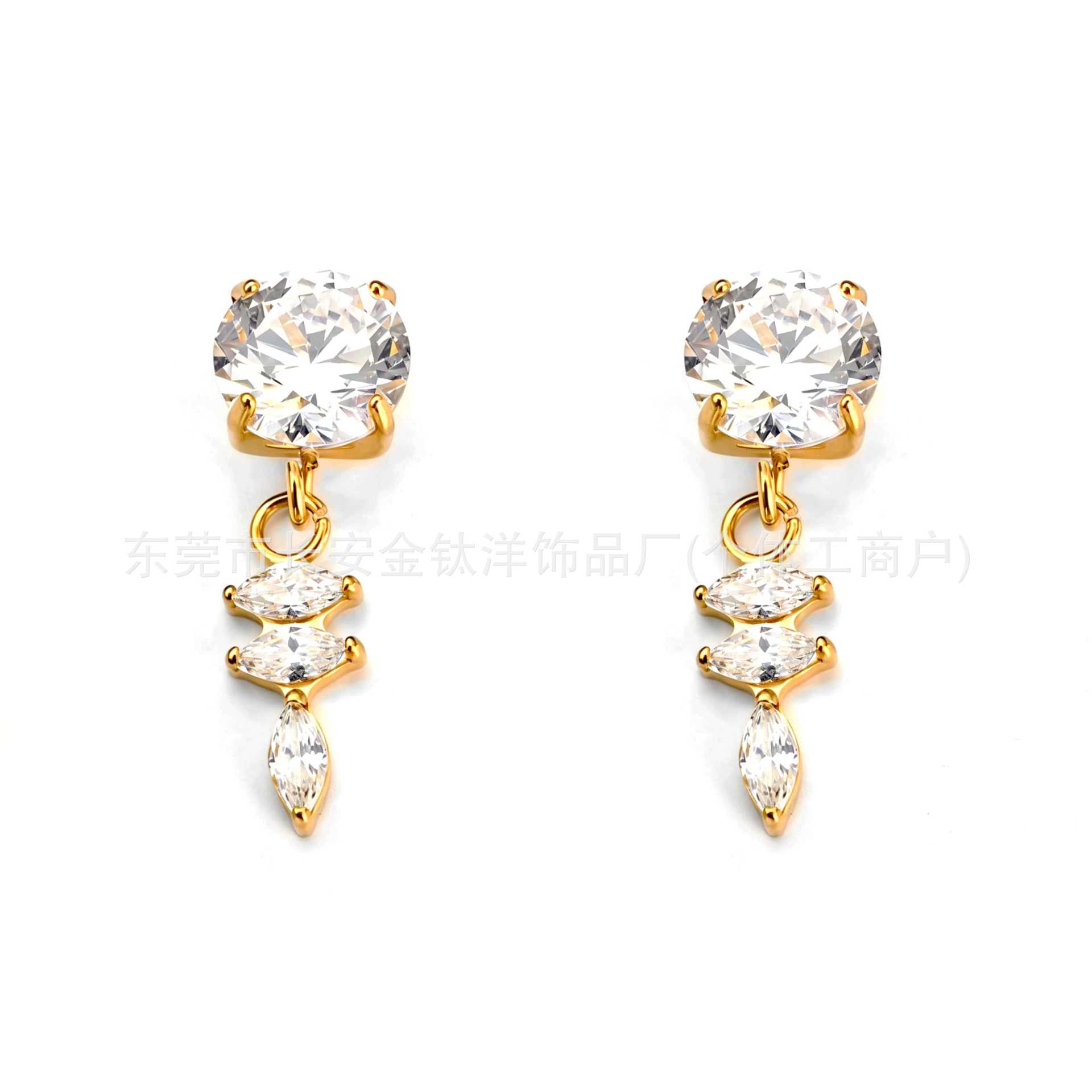 F136 Titanium Gold-Plated Round Zircon Triple Marquise Pendant Lip Stud Ear Stud Ear Bone Stud G23 Titanium Alloy Piercing Jewelry - Image 2