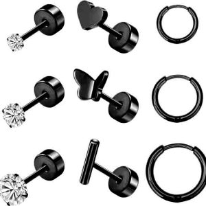 Amazon Hot Sale Stainless Steel Ear Studs Bone Nails Barbell Wafer Earrings Combination Set Body Piercing Jewelry
