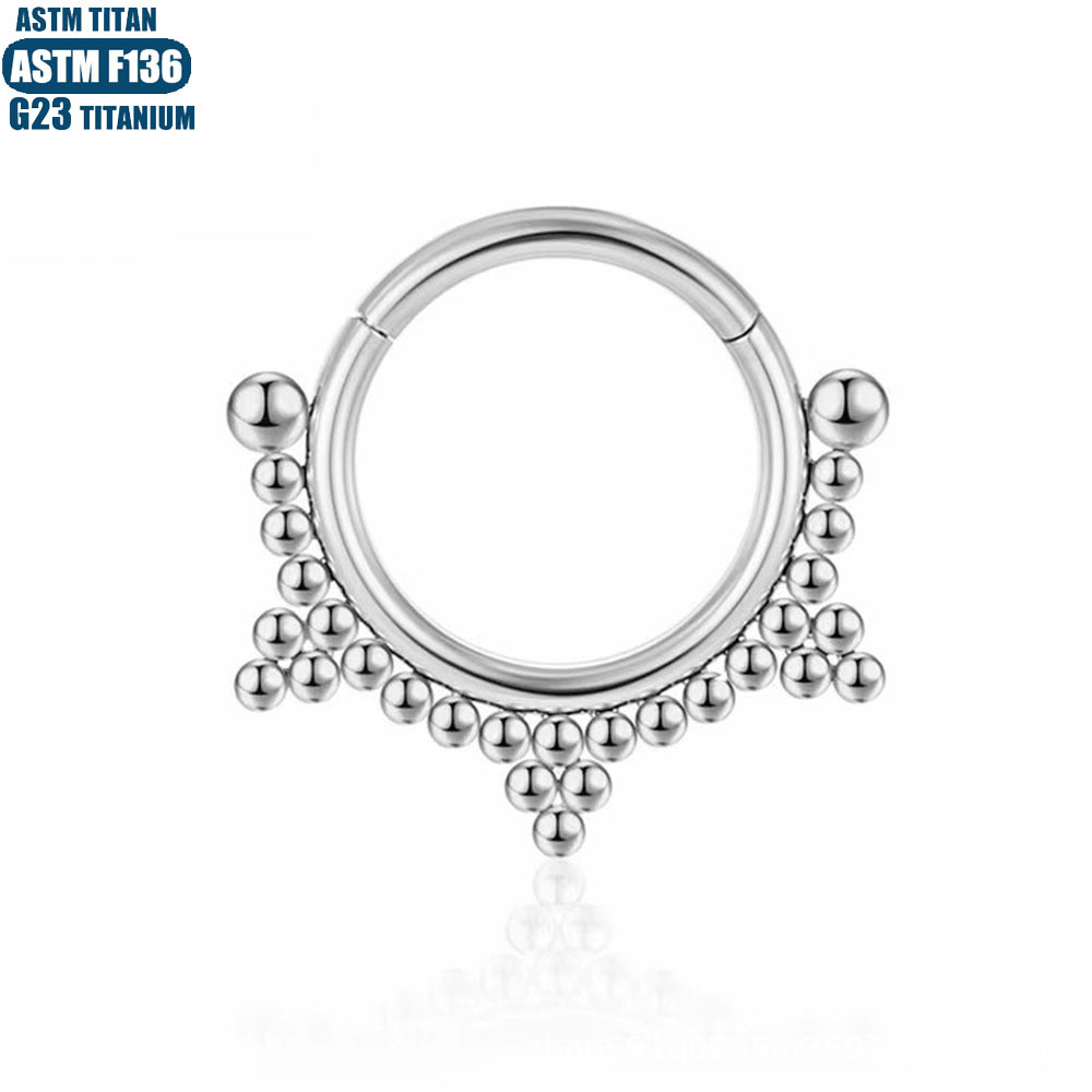 F136 Titanium Alloy Nose Ring Hoop Cartilage Earring Bead Cluster Hinge Closure Seamless Body Piercing Jewelry - Image 5
