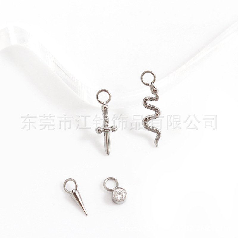 F136 Titanium Running Ring Pendant Sword Tip Cone Snake-Shaped Diamond Ring G23 Titanium Body Piercing Earrings - Image 3