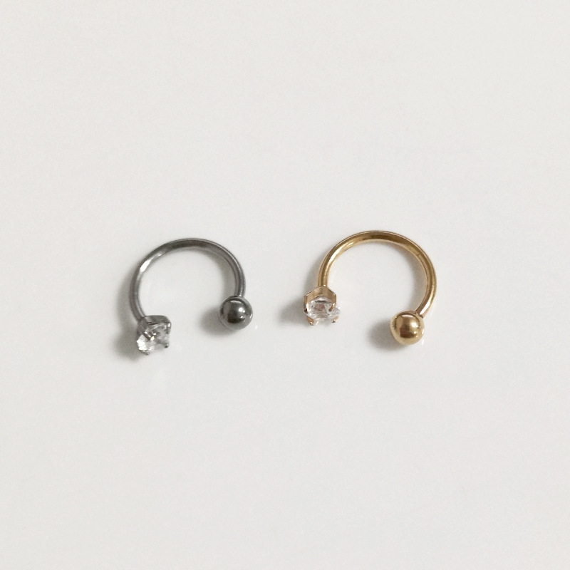 G23 Titanium Horseshoe Ring Nose Ring with Inlaid Zircon Ball C-Type Nose Nail for Piercing - Image 4