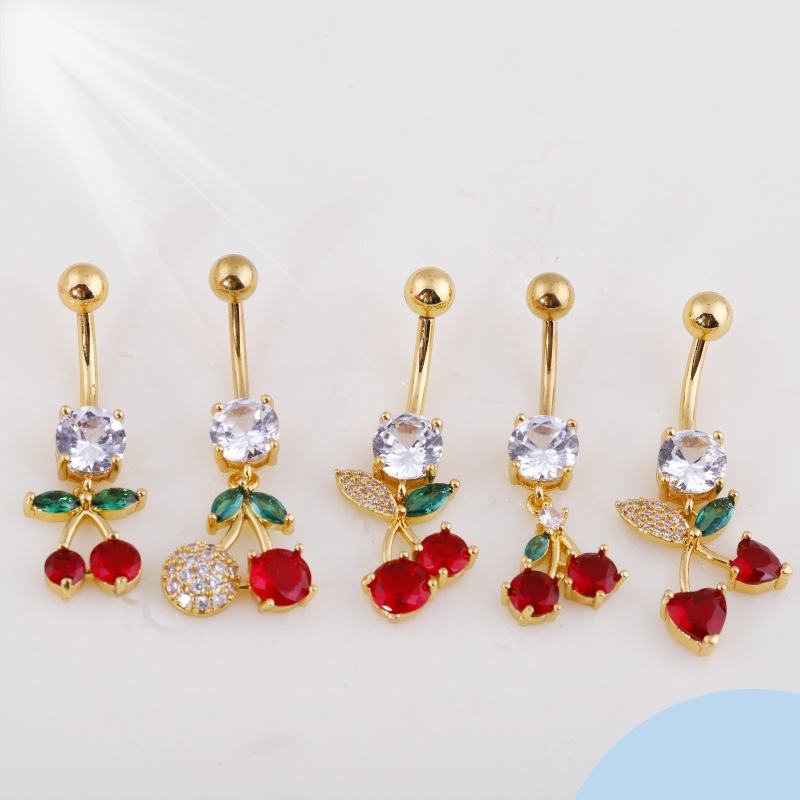European American Copper Inlaid Zircon Colorful Fruit Collection Navel Ring Stainless Steel Belly Button Piercing - Image 4