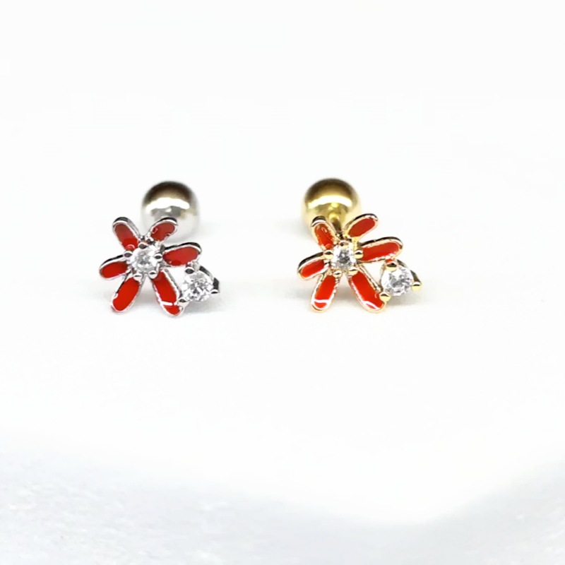 18K Real Gold Spiral Mosquito Ear Bone Stud Colorful Enamel Flower Earrings for Women Fashion Sweet - Image 3