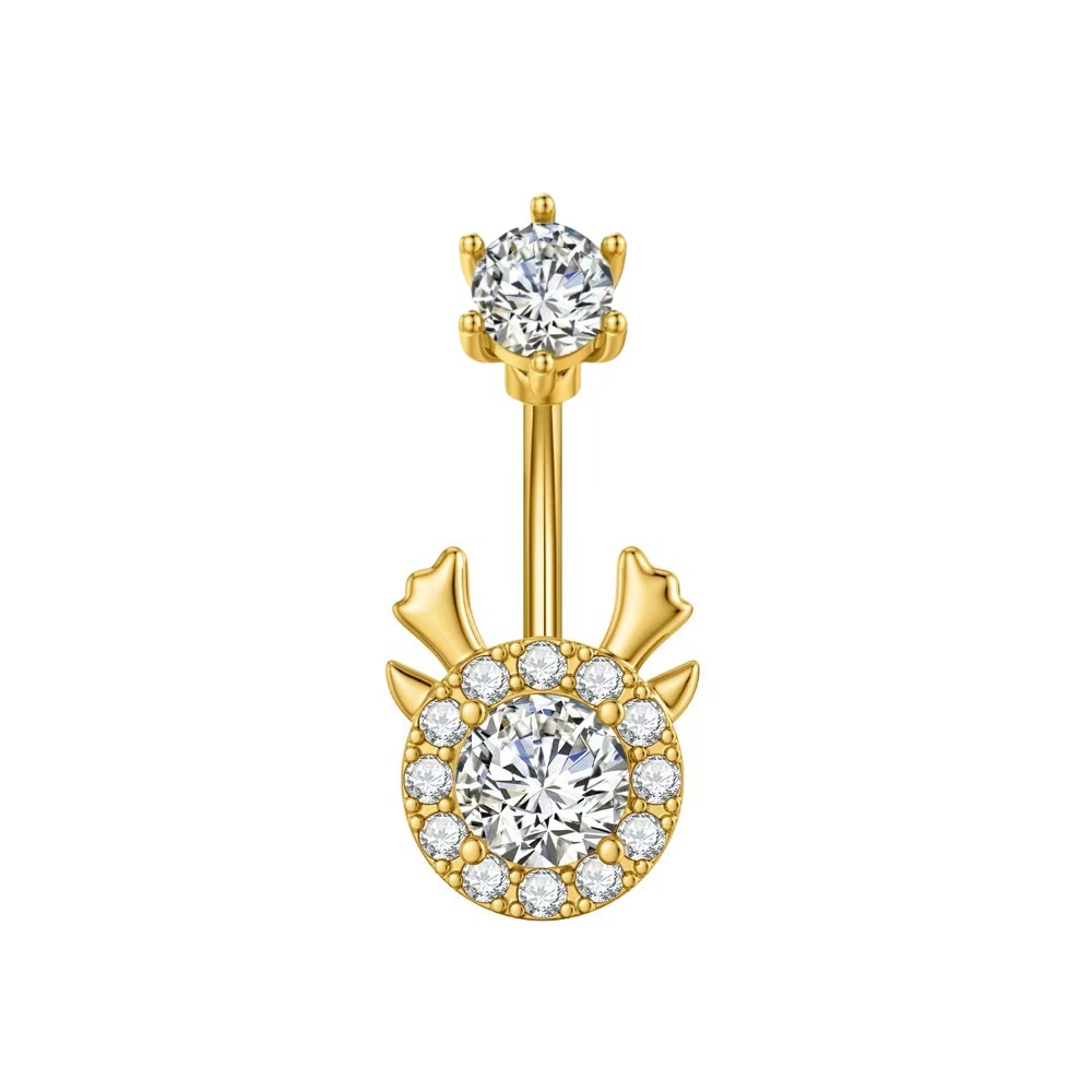 Deer Antler Navel Ring - Stainless Steel CZ Belly Button Jewelry for Women - Image 5