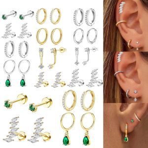 Emerald Zircon Star Flat Back Stud Earrings Women 316L Surgical Steel Cartilage Jewelry 2024 Summer