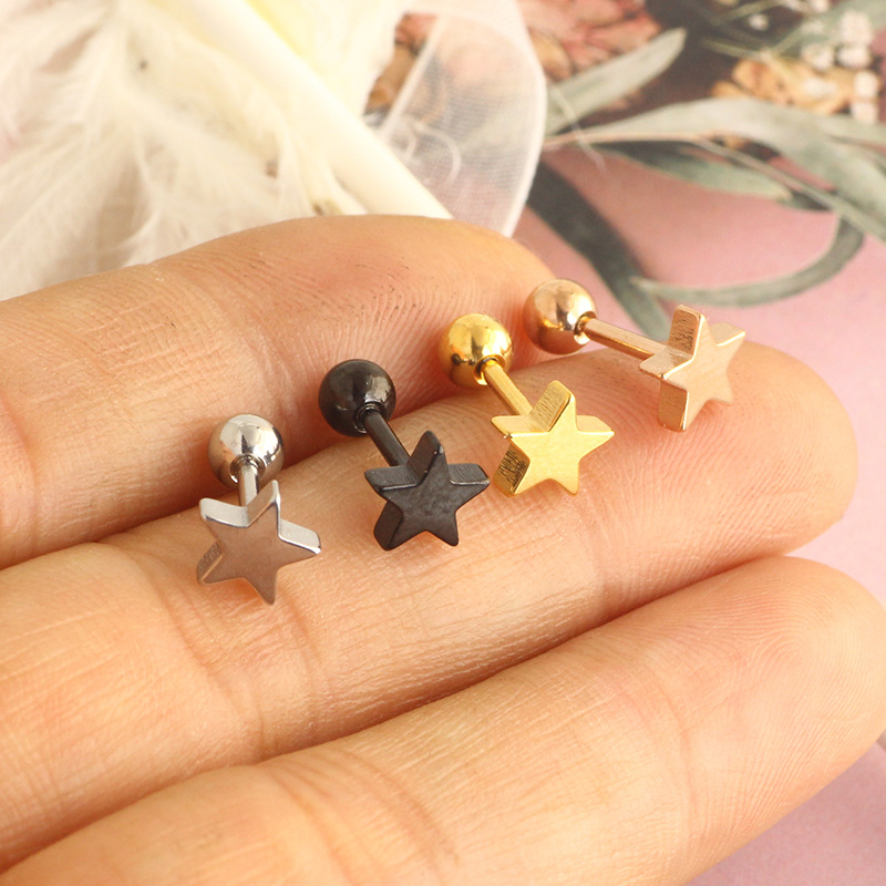 Five-Pointed Star Ear Bone Nail Stainless Steel Body Piercing Tragus Earring Rose Gold - Image 5