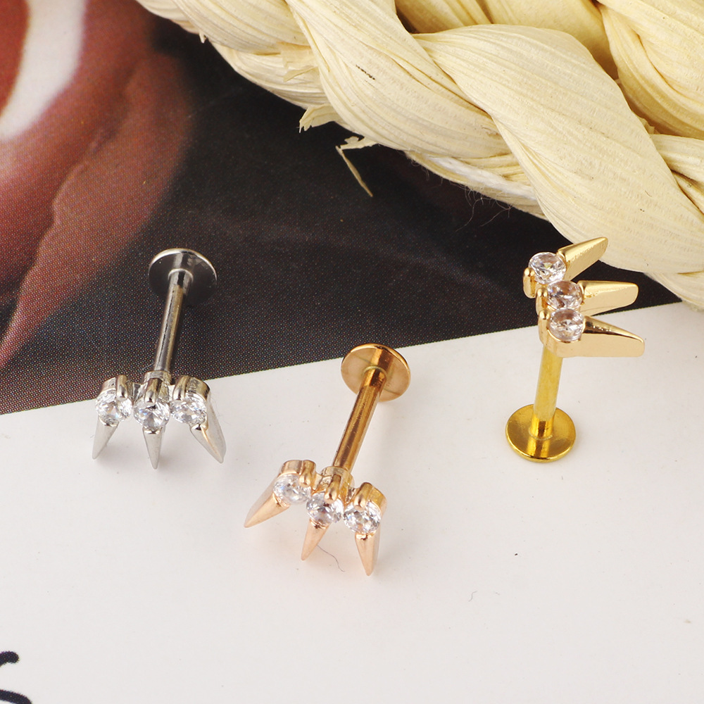 Zircon Stainless Steel Lip Ring Rose Gold 8mm Screw Earrings Piercing Jewelry for Women Body Piercing - Image 3
