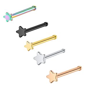 Stainless Steel Nose Nail with Five-Point Star Gem CZ Nose Stud Curved Barbell Lip Eyebrow Piercing Jewelry Wholesale