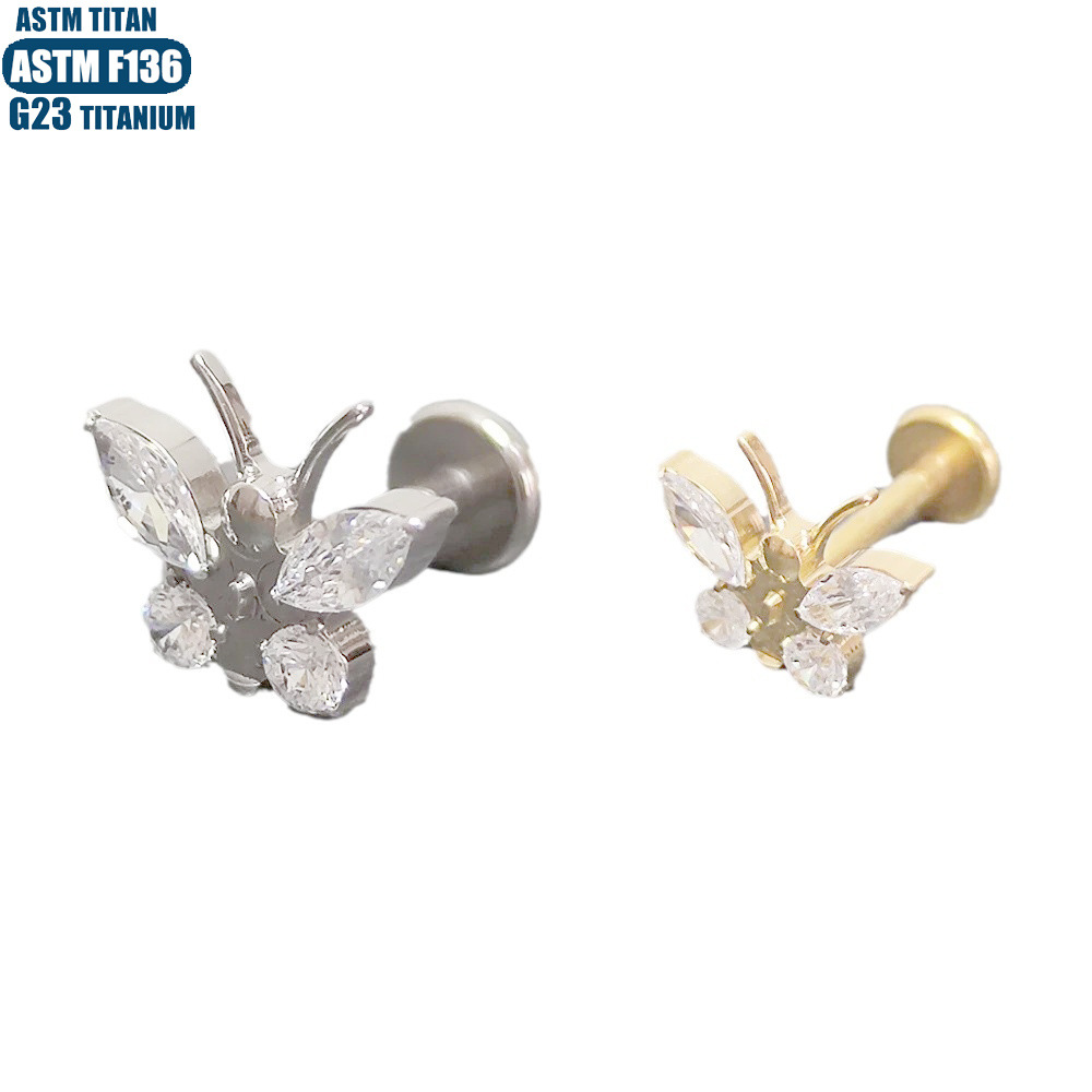 G23 Titanium Butterfly Zircon Lip Ring Inner Thread Spiral Piercing Earrings Small Earrings - Image 5