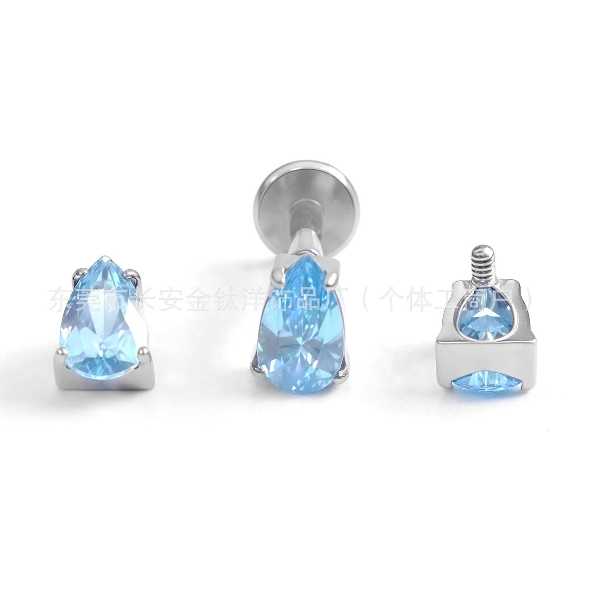 F136 Titanium Inner Tooth Water Drop 5A Zircon Stud Earring Lip Nose Nail Ear Bone G23 Alloy Body Piercing Jewelry - Image 4