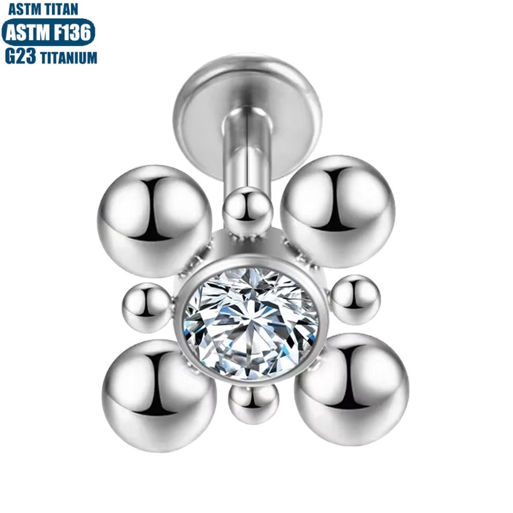 Titanium Lip Stud with Zircon Bead Cluster - 1.2x10mm Labret Stud for Lip Piercing Earring Women's Ring - Image 5