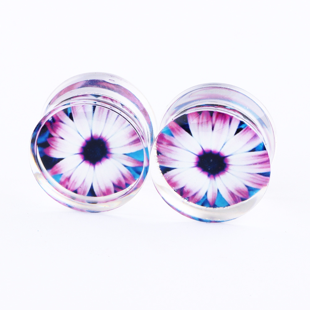 Transparent Acrylic Auricle Piercing Jewelry Ear Expander Purple Chrysanthemum for Amazon EBAY - Image 4