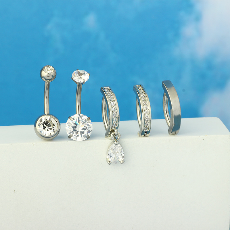 Cross-border Stainless Steel Belly Button Ring with Zircon for Men and Women Smooth Belly Suit In Stock - Image 4