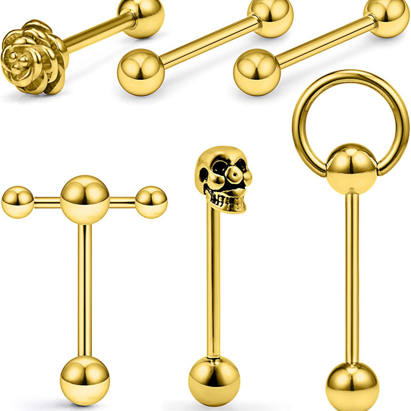 Stainless Steel Classic Tongue Stud 6 Piece Set Amazon Hot Selling Straight Rod Mixed 5 Color Optional Tongue Ring Piercing Jewelry - Image 5