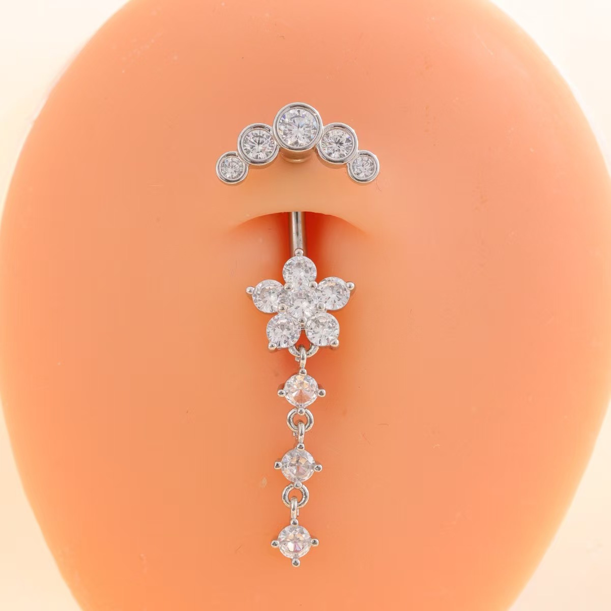 CZ Flower Belly Button Ring 316L Surgical Steel Dangle Belly Ring for Women Body Piercing Jewelry - Image 4