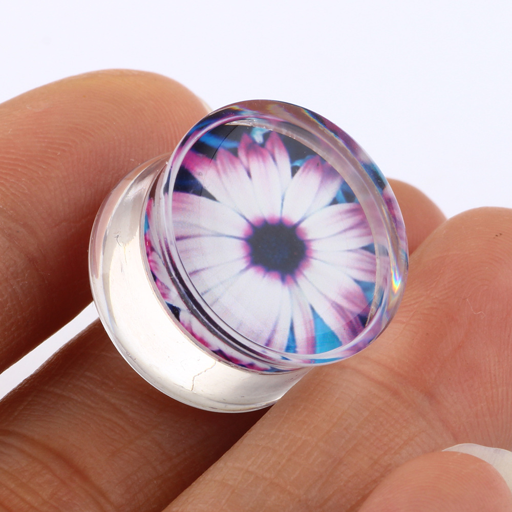 Transparent Acrylic Auricle Piercing Jewelry Ear Expander Purple Chrysanthemum for Amazon EBAY - Image 5