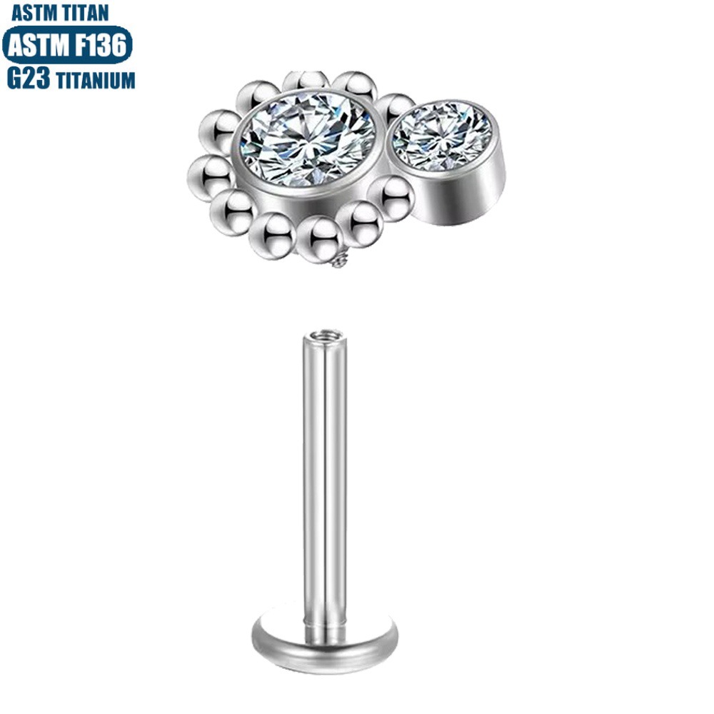 F136 Titanium Alloy Zircon Lip Ring Internally Threaded Labret Stud 16G Body Piercing Jewelry - Image 4