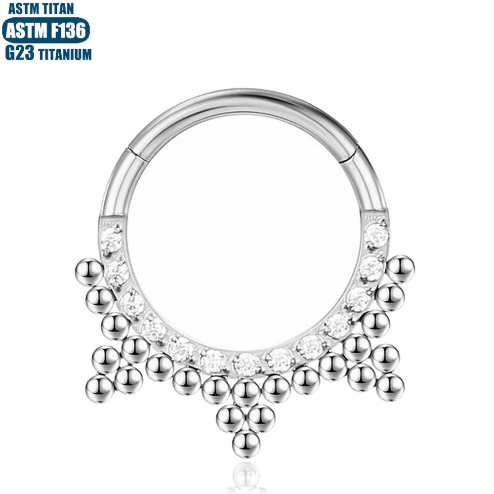 Titanium Alloy Nose Ring F136 Implant-Grade Hinged Piercing Earring Septum Ring Seamless with Zircon Embellishments - Image 3