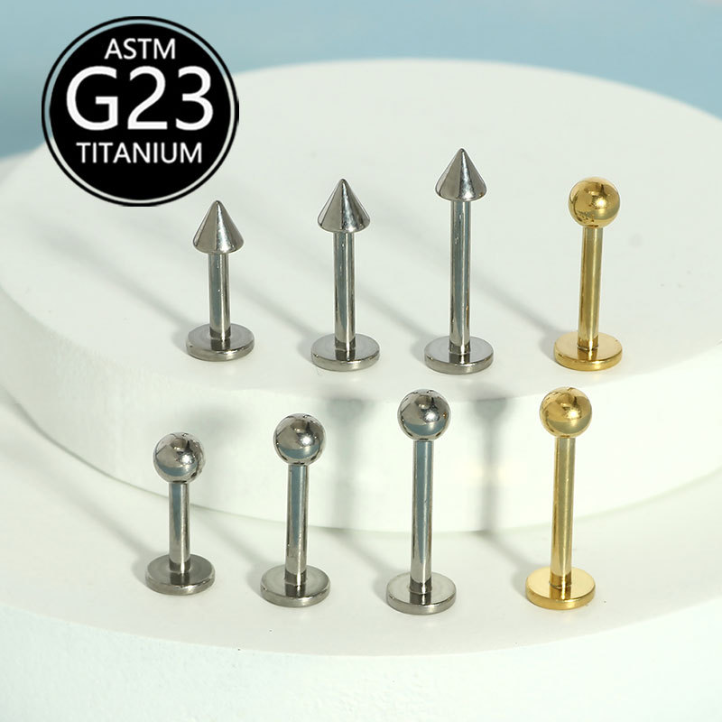 G23 Titanium External Thread Lip Piercing 16g Rod Tip Cone Tongue Piercing Devil Piercing Flat Base Rod Ear Piercing Titanium Alloy Body Piercing Jewelry - Image 3