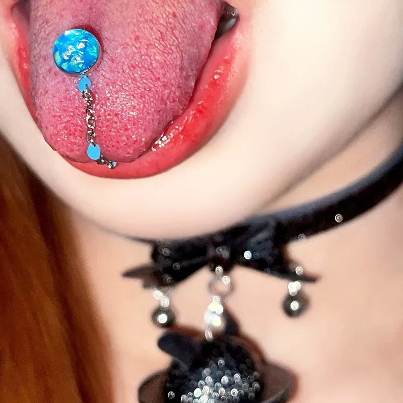 Satan's Child Blue Demon Concubine Tongue Nail Titanium Steel External Thread Tongue Barbell with Detachable Chain Tongue Ring - Image 2