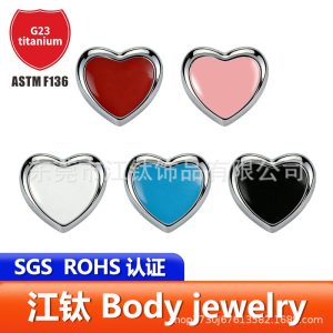 Titanium Alloy Heart-Shaped Ear Studs G23 ASTM F136 Body Piercing Jewelry JT1030