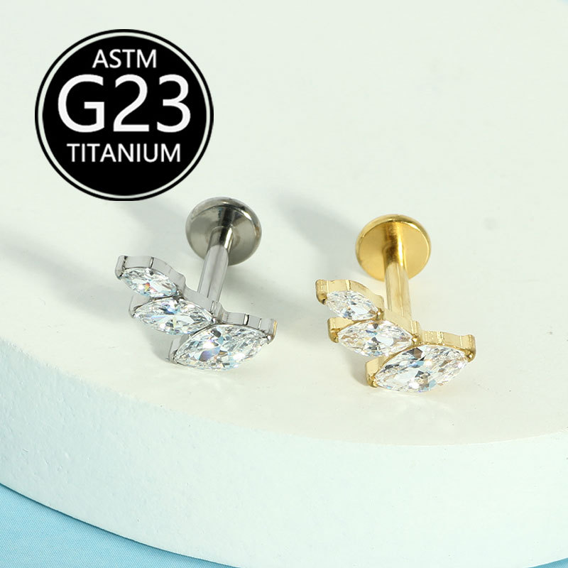 G23 Titanium Lip Piercing Jewelry Marquise Zircon Leaf Diamond Stud 16g Labret - Image 5