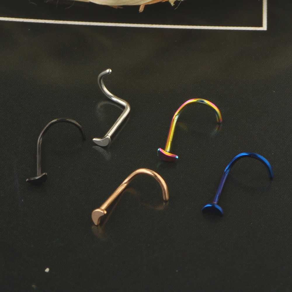 Stainless Steel L-Shaped Nose Stud Moon Curved Barbell Nose Ring Piercing Jewelry Nose Stud - Image 5