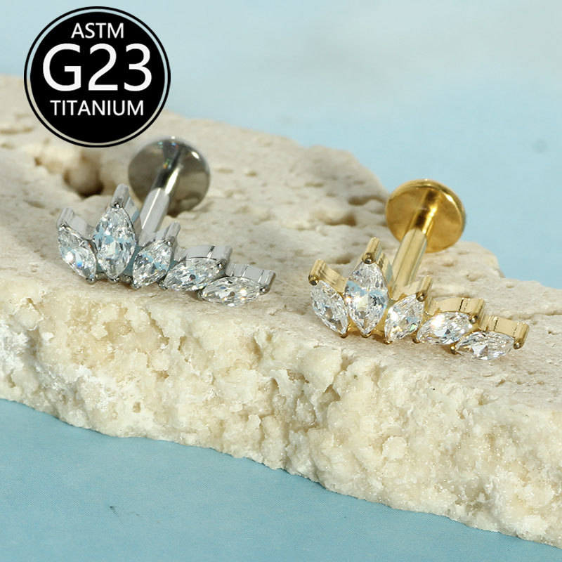G23 Titanium 16g Ear Bone Nails Five Marquise Zircon Lip Nails Cartilage Nails Cochlear Nails Single Sale - Image 2