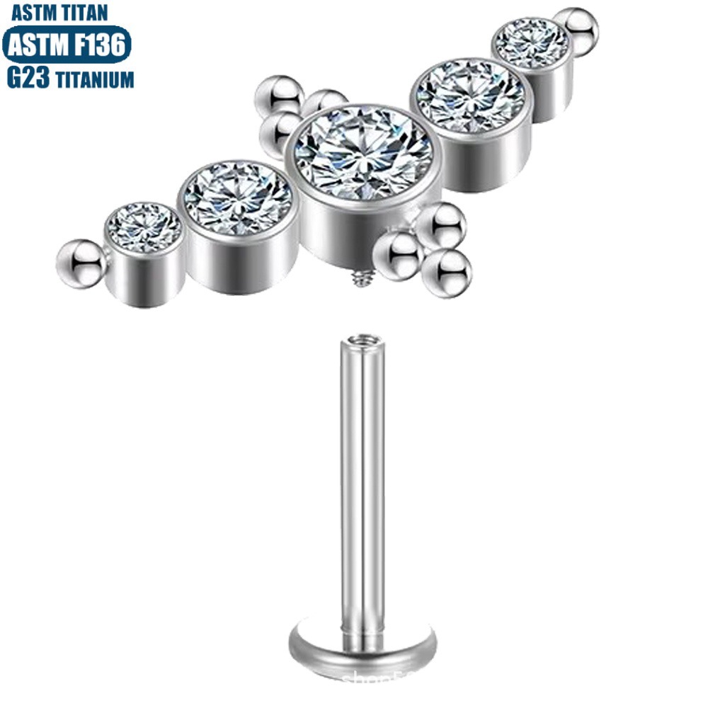 G23 Titanium Alloy CZ Cluster Lip Stud Piercing Earring Small Hoop Lip Ring for Women Men - Image 4