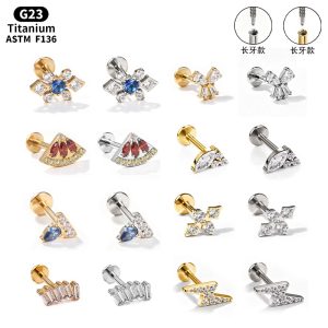 F136 Titanium Alloy Ear Studs, Carved Long Tooth Ear Bone Studs, Zirconia Lip Studs, G23 Titanium Body Piercing Jewelry