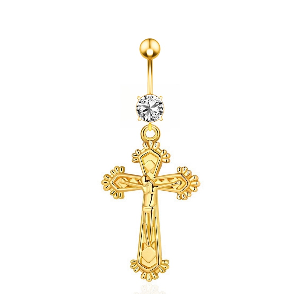 Gold Copper Inlaid Zircon Belly Button Ring - Ethnic Style Body Jewelry - Image 5