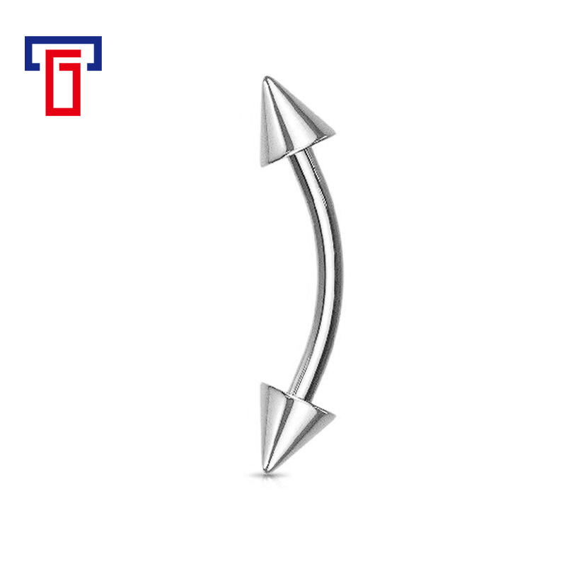G23 Titanium Alloy Externally Threaded Double-Ended Pointed Cone Round Ball Curved Barbell C-Rod Earring Tongue Nail Breast Nail Piercing Jewelry - Image 2