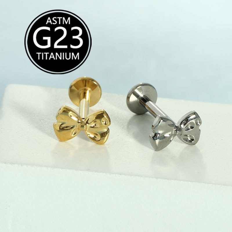 F136 Titanium Internally Threaded Ear Cartilage Stud Bow Lip Piercing Jewelry G23 Titanium Alloy Polished - Image 5