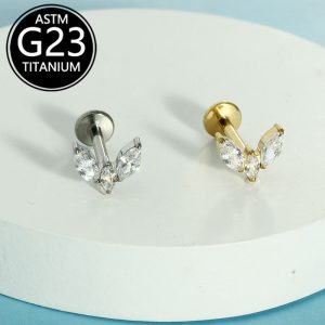 G23 Titanium Alloy Internal Thread Marquise Ear Bone Stud Lip Stud Body Piercing Jewelry
