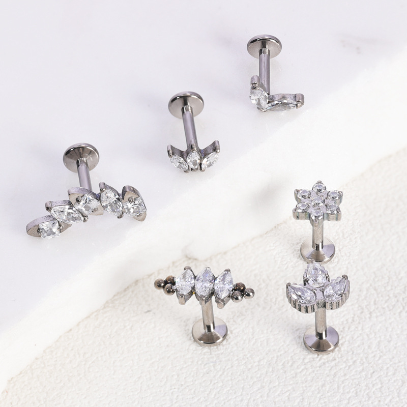 Zsen F136 Titanium Alloy Diamond Lip Stud Labret Piercing with CZ Crystal G23 Titanium Women's Earrings Wholesale - Image 3