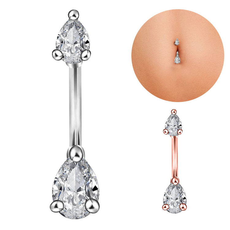 Crystal Drop Navel Piercing - 316L Surgical Steel Sunflower Belly Ring - Rose Gold Belly Button Jewelry - Image 5