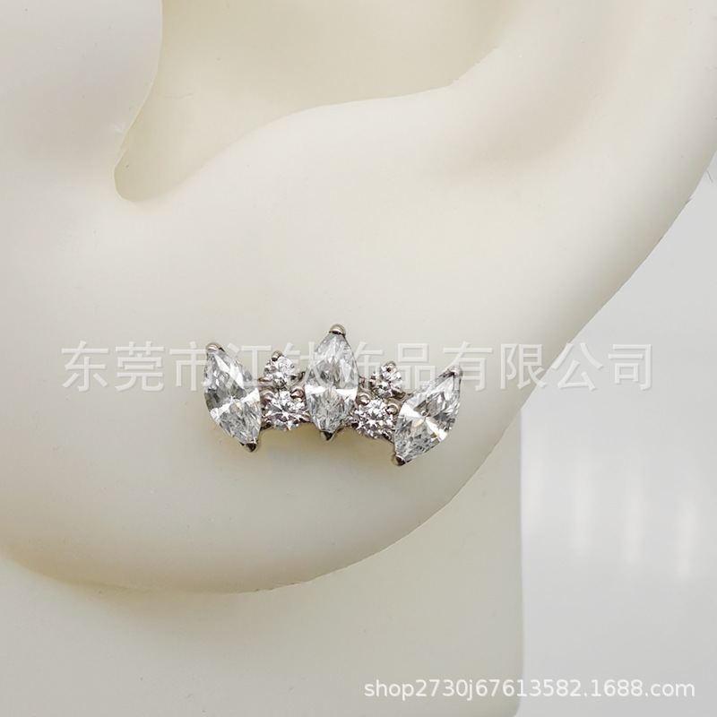 G23 Titanium Alloy Ear Bone Nail Horse Eye Leaf CZ Earring Cross Border Piercing Jewelry - Image 4