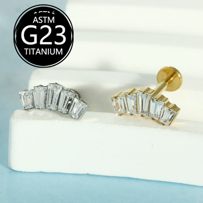 G23 Titanium Lip Piercing Jewelry Internally Threaded Labret Stud with Zircon Crown - 1.2mm x 10mm - Image 3