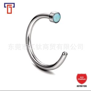 G23 Titanium Real Opal Nose Ring Fish Hook C-Shaped Inlaid Opal Nose Stud Titanium Alloy Piercing Jewelry