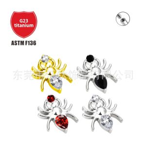 Spider Inlaid Zircon Ear Cartilage Stud G23 Titanium Alloy Body Piercing Jewelry for Men Women